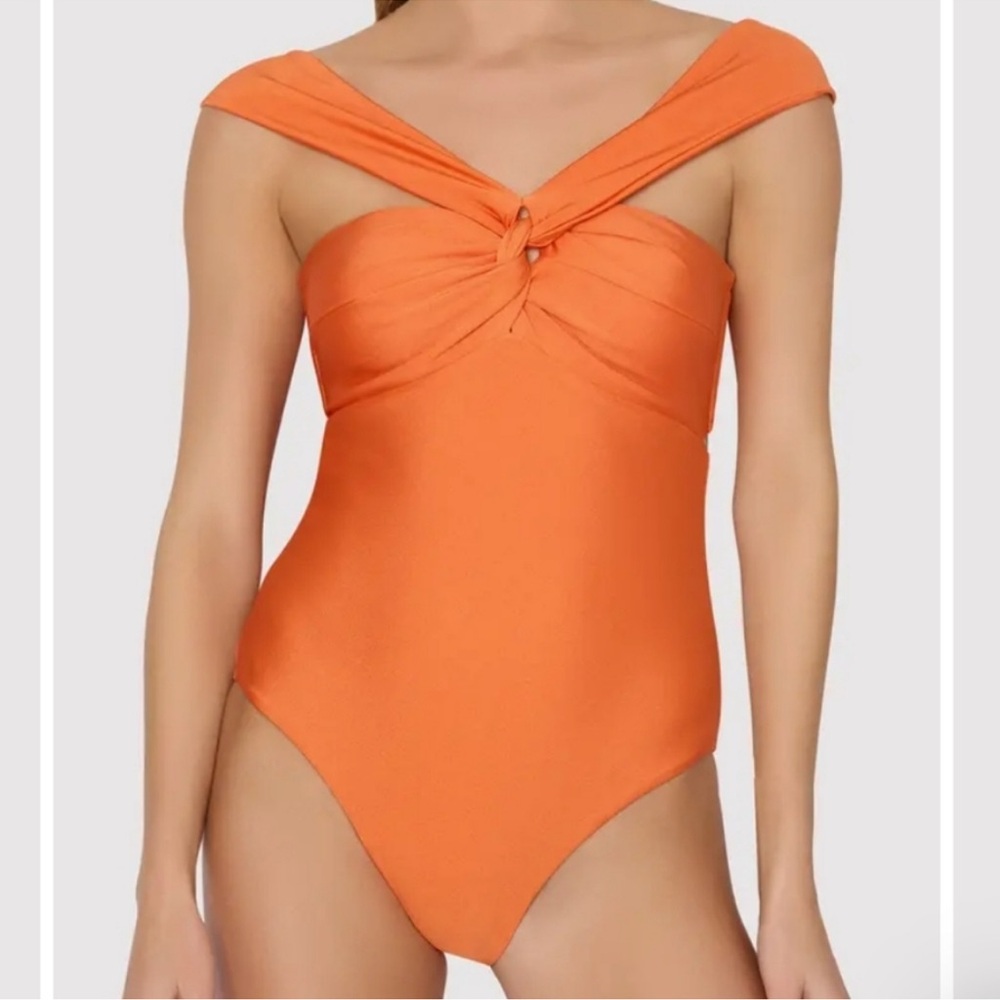 NEW Milly Betsy Gloss Bandeau One-Piece Swimsuit Large Orange Convertible Style - Picture 4 of 13